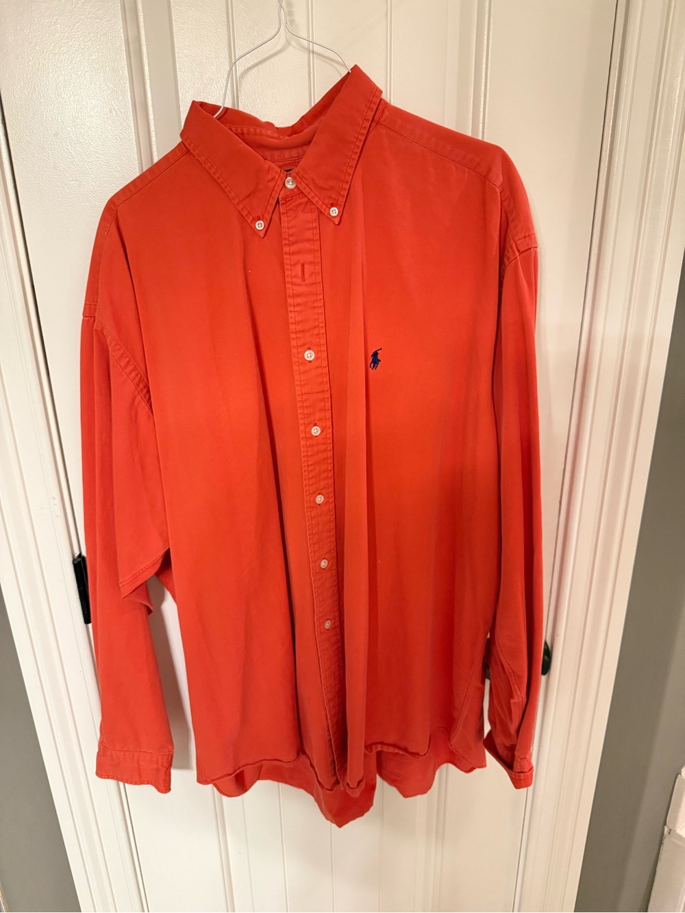 Ralph Lauren Men's Button-Down Shirt in Bright Orange with Navy Pony